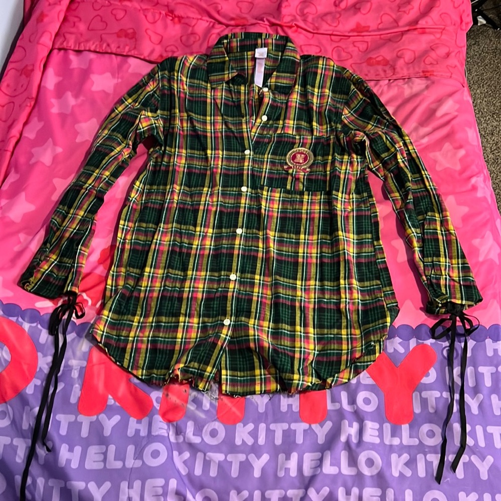 Savage X Fenty plaid sleep shirt 🩷💚🖤💛